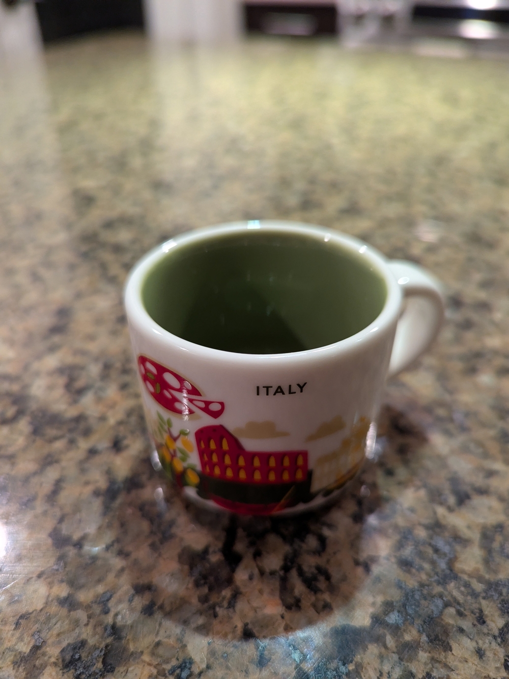Starbucks White Espresso Mug with Olive Green Interior and Italy Graphics
